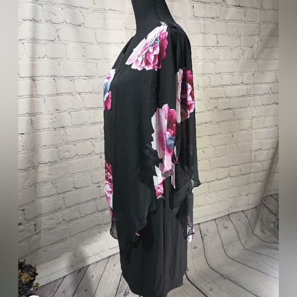 SLNY Fashions Sleeveless Beed Embellished Chiffon Overlay Cape Dress - Picture 4 of 16